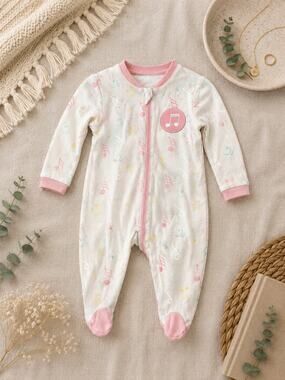 Tuffy Baby Musical Notes Footed Sleeper Pajamas Pink Girls 3 Months Cotton